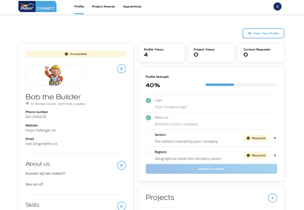 Een screenshot van het project